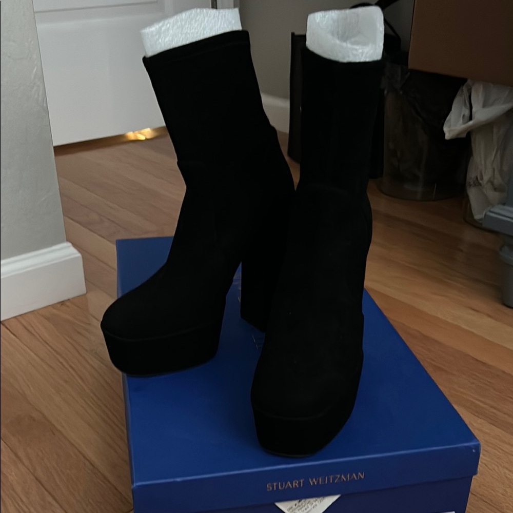 Stuart Weitzman Black Heeled Boots with Platform